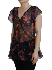 Tops & T-Shirts Black Floral Print Short Sleeves V-neck Blouse Top 1.130,00 € 8050249425821 | Planet-Deluxe