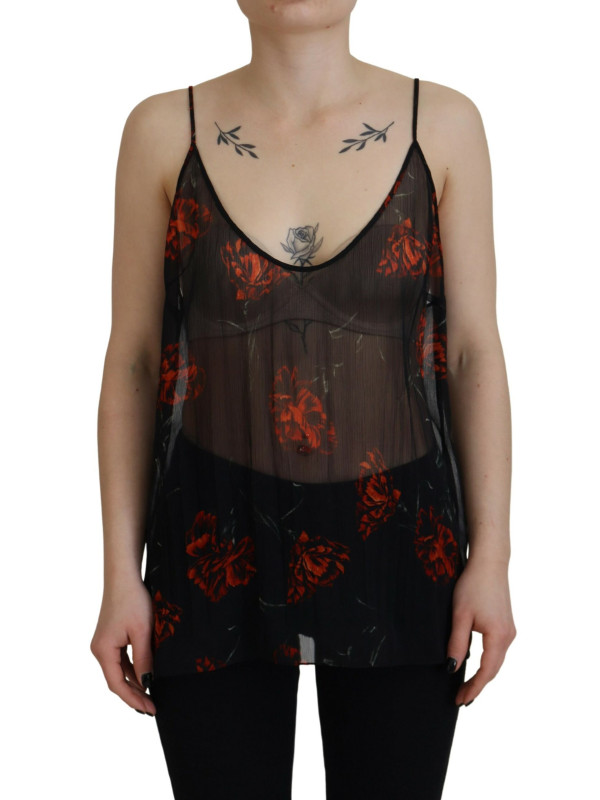 Tops & T-Shirts Black Floral Print Spaghetti Strap Tank Blouse Top 810,00 € 8052134696743 | Planet-Deluxe
