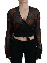 Tops & T-Shirts Black Floral Print Cropped Wrap Long Sleeves Top 1.240,00 € 8052134691847 | Planet-Deluxe