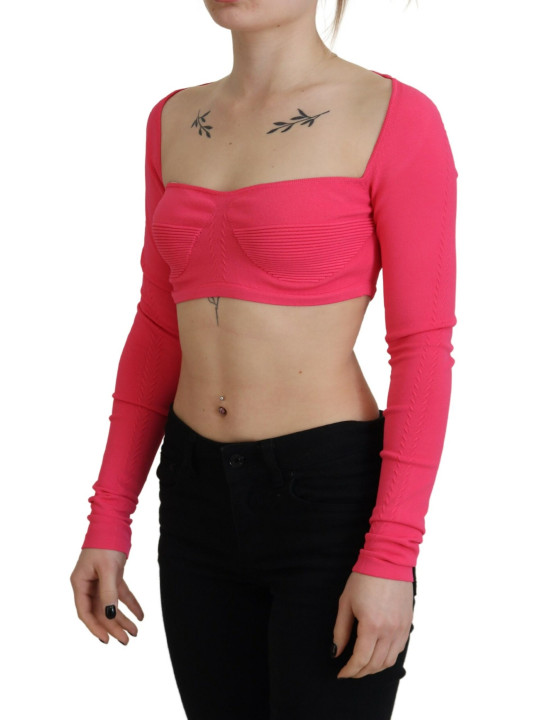 Tops & T-Shirts Pink Viscose Knit Square Neck Long Sleeves Top 1.240,00 € 8052134550427 | Planet-Deluxe