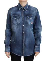 Shirts Blue Washed Cotton Button Down Collared Denim Shirt 2.300,00 € 8052134524725 | Planet-Deluxe