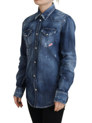 Shirts Blue Washed Cotton Button Down Collared Denim Shirt 2.300,00 € 8052134524725 | Planet-Deluxe