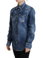 Shirts Blue Washed Cotton Button Down Collared Denim Shirt 2.300,00 € 8052134524725 | Planet-Deluxe
