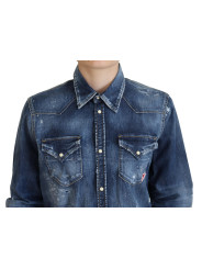 Shirts Blue Washed Cotton Button Down Collared Denim Shirt 2.300,00 € 8052134524725 | Planet-Deluxe