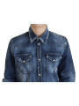 Shirts Blue Washed Cotton Button Down Collared Denim Shirt 2.300,00 € 8052134524725 | Planet-Deluxe