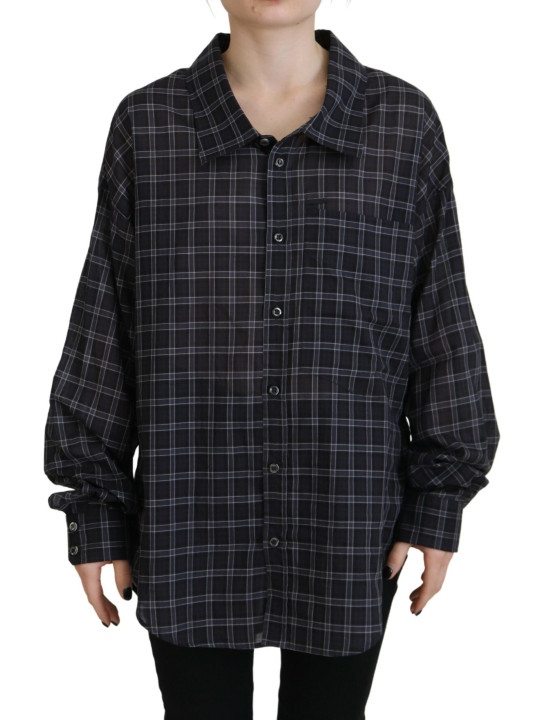 Tops & T-Shirts Black Checkered Collared Button Long Sleeves Shirt 1.310,00 € 8052134575031 | Planet-Deluxe