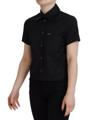 Tops & T-Shirts Black Collared Button Down Short Sleeves Polo Top 890,00 € 8052134628966 | Planet-Deluxe