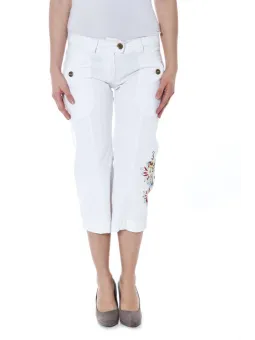 "Weißer Cropped Denim mit Blumenstickerei - DATCH Hosen"