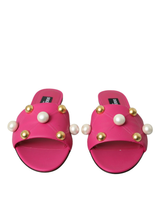 Flat Shoes Pink Embellished Leather Flats Sandals Shoes 2.220,00 € 8057142911253 | Planet-Deluxe