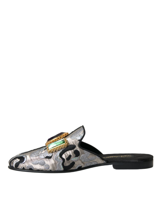 Flat Shoes Gray Jacquard Crystal Mule Flat Sandals Shoes 3.520,00 € 8052145341229 | Planet-Deluxe