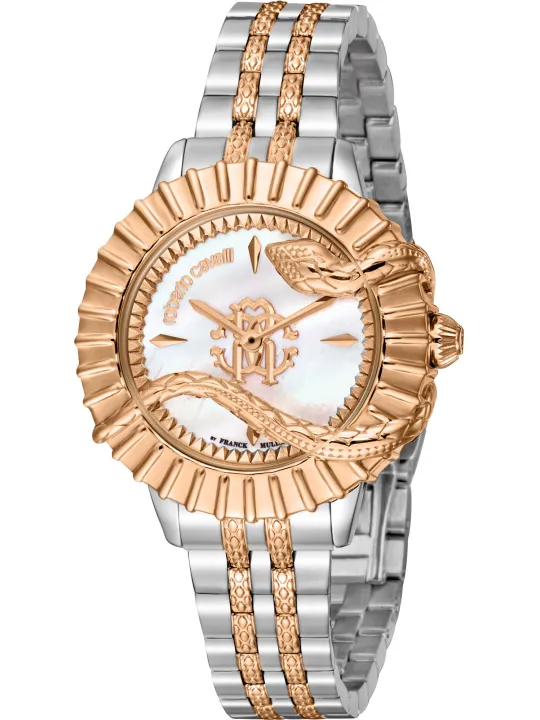 Goldene Roberto Cavalli Damenuhr mit Schlangenarmband