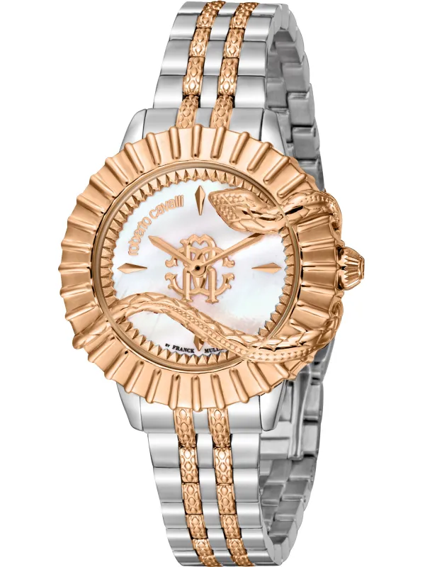 Goldene Roberto Cavalli Damenuhr mit Schlangenarmband