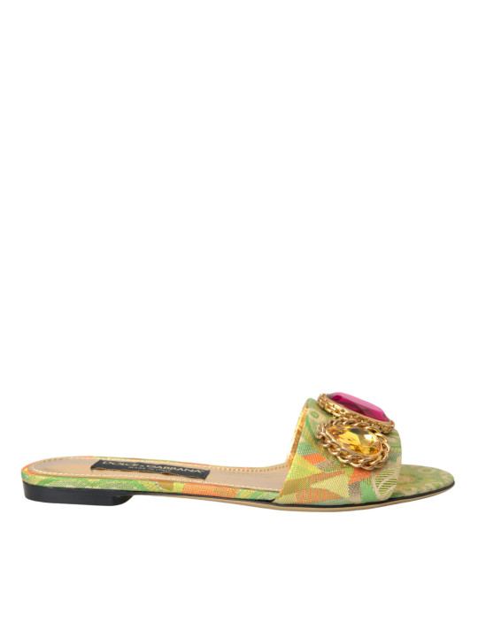 Flat Shoes Green Crystal Jacquard Flats Sandals Shoes 2.780,00 € 8052145341243 | Planet-Deluxe