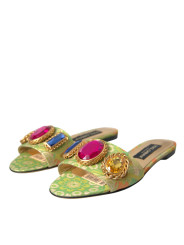Flat Shoes Green Crystal Jacquard Flats Sandals Shoes 2.780,00 € 8052145341243 | Planet-Deluxe