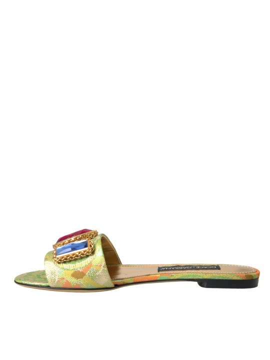 Flat Shoes Green Crystal Jacquard Flats Sandals Shoes 2.780,00 € 8052145341243 | Planet-Deluxe