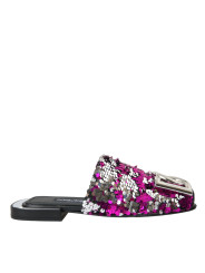 Flat Shoes Fuchsia Sequin Logo Slides Sandals Shoes 2.130,00 € 8057142826106 | Planet-Deluxe