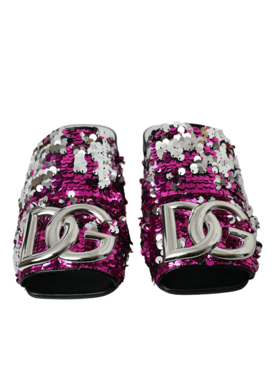 Flat Shoes Fuchsia Sequin Logo Slides Sandals Shoes 2.130,00 € 8057142826106 | Planet-Deluxe