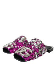 Flat Shoes Fuchsia Sequin Logo Slides Sandals Shoes 2.130,00 € 8057142826106 | Planet-Deluxe