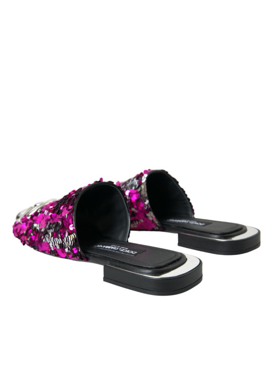 Flat Shoes Fuchsia Sequin Logo Slides Sandals Shoes 2.130,00 € 8057142826106 | Planet-Deluxe