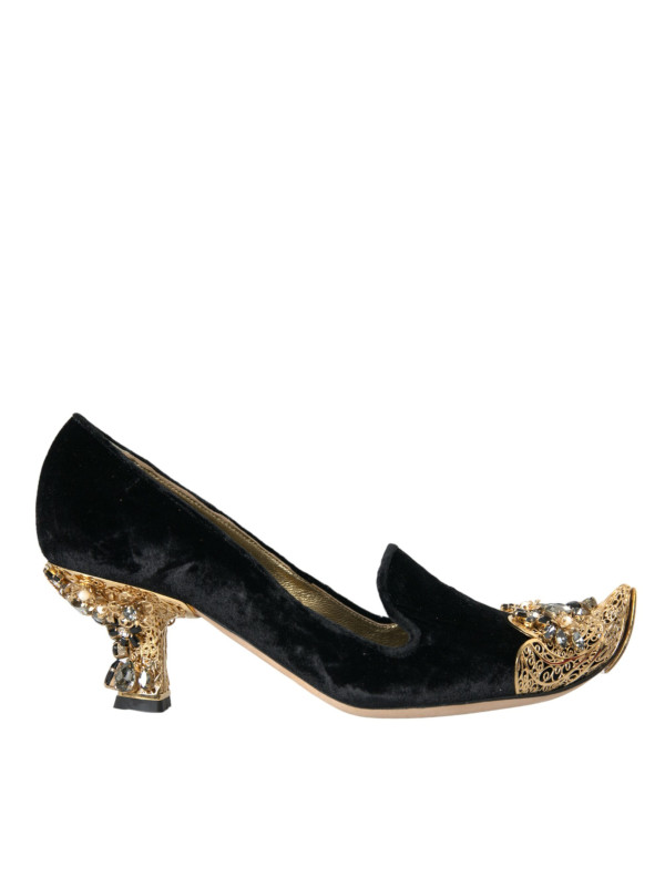 Pumps Black Velvet Embellished Heels Pumps Shoes 16.490,00 € 8052087814362 | Planet-Deluxe