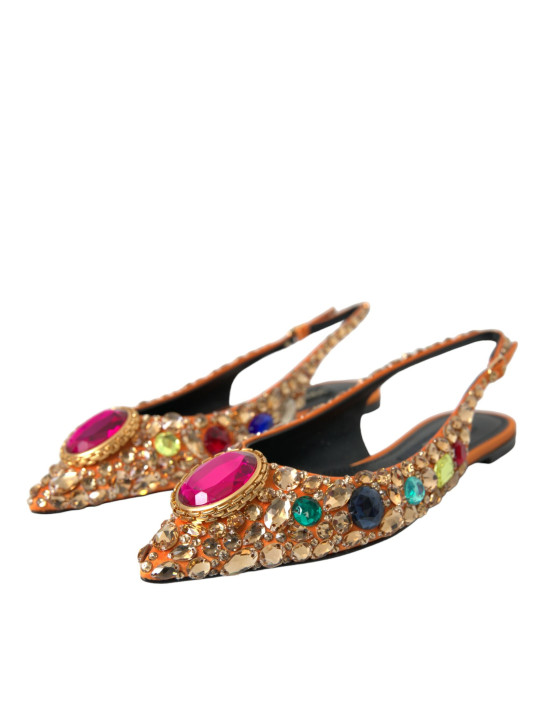 Sandals Orange Satin Crystals Flats Sandals Shoes 4.070,00 € 8052145341540 | Planet-Deluxe