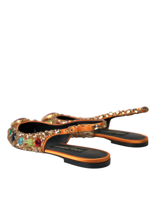 Sandals Orange Satin Crystals Flats Sandals Shoes 4.070,00 € 8052145341540 | Planet-Deluxe