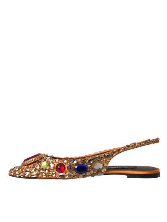 Sandals Orange Satin Crystals Flats Sandals Shoes 4.070,00 € 8052145341540 | Planet-Deluxe