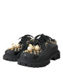Boots Black Leather Trekking Derby Embellished Shoes 2.770,00 € 8054802012848 | Planet-Deluxe