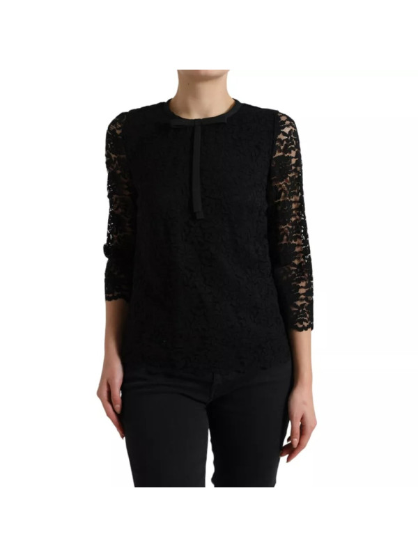 Tops & T-Shirts Black Floral Lace Long Sleeves Blouse Top 2.800,00 € 7333413004772 | Planet-Deluxe