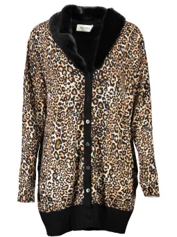 Leoparden-Wild Cardigan mit Kuschel-Kunstpelzkragen