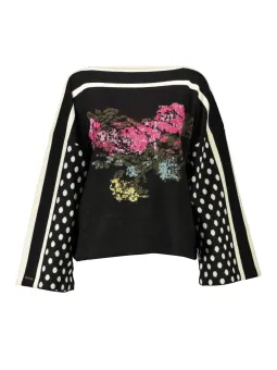 BLUGIRL Glamour U-Boot Bluse - Schwarz/Weiß Polka Dots