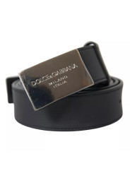 Belts Black Leather Silver Rectangle Buckle Belt 900,00 € 8052145866661 | Planet-Deluxe