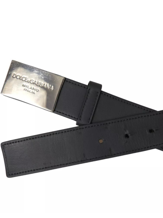 Belts Black Leather Silver Rectangle Buckle Belt 900,00 € 8052145866661 | Planet-Deluxe