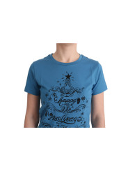 Tops & T-Shirts Chic Blue Cotton Tee with 2017 Print 400,00 € 8050246189894 | Planet-Deluxe