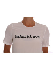 Tops & T-Shirts Silk Sequined 'Italia Is Love' White Blouse 1.400,00 € 8056305899032 | Planet-Deluxe
