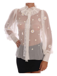 Shirts Elegant White Silk Daisy Blouse 4.340,00 € 8052087390354 | Planet-Deluxe