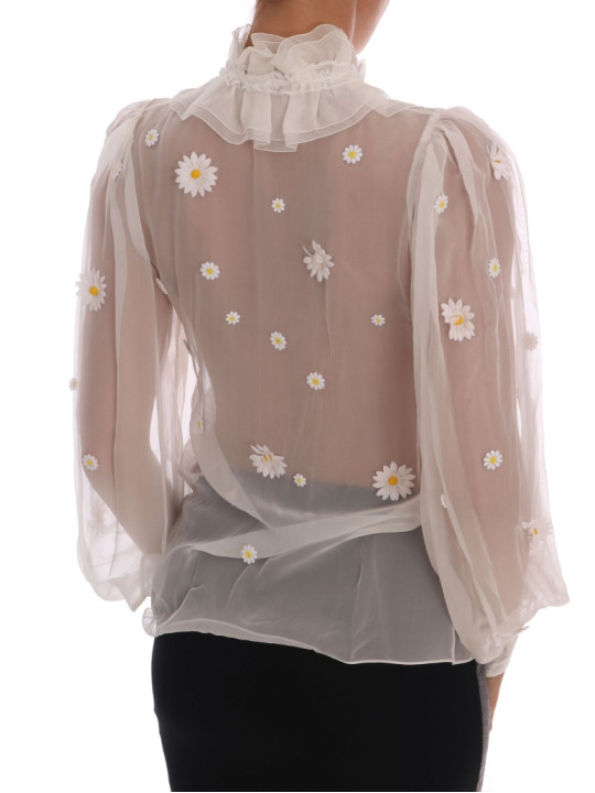 Shirts Elegant White Silk Daisy Blouse 4.340,00 € 8052087390354 | Planet-Deluxe