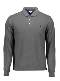 Graues U.S. POLO Langarm-Poloshirt mit Ellbogenpatches