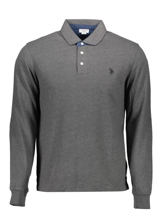 "U.S. POLO Poloshirts im Sale | US Polo Grau Langarm Poloshirt mit Ellbogen Patches online kaufen"|Planet-Deluxe