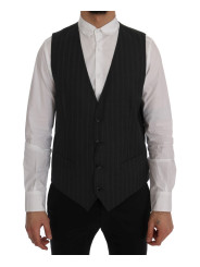 Vests Elegant Gray Striped Single Breasted Vest 640,00 € 8058301880823 | Planet-Deluxe