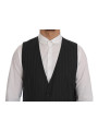 Vests Elegant Gray Striped Single Breasted Vest 640,00 € 8058301880823 | Planet-Deluxe