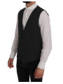 Vests Elegant Gray Striped Vest Waistcoat 640,00 € 8051569528339 | Planet-Deluxe