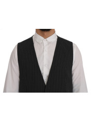 Vests Elegant Gray Striped Vest Waistcoat 640,00 € 8051569528339 | Planet-Deluxe