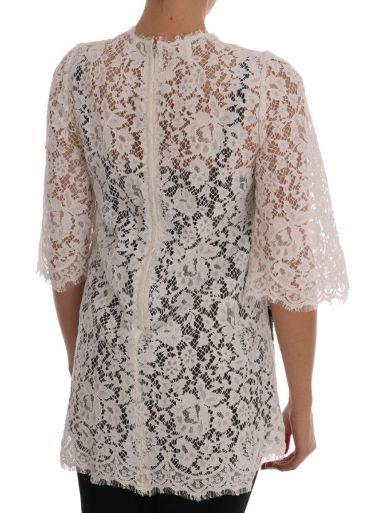 Tops & T-Shirts Elegant White Lace Embellished Mini Blouse 9.740,00 € 8056305483774 | Planet-Deluxe
