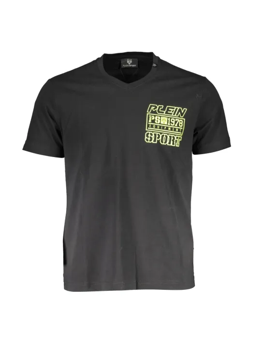 "Plein Sport T-Shirts im Sale | Plein Sport T-Shirt Schwarz V-Ausschnitt Herrenkollektion online kaufen"|Planet-Deluxe