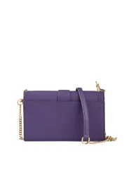 Violettes Lederhandtasche mit goldener Kette