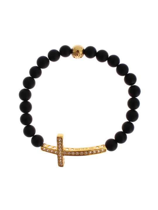 Bracelets Chic Matte Onyx Bead &amp CZ Diamond Cross Bracelet 580,00 € 8050246185308 | Planet-Deluxe