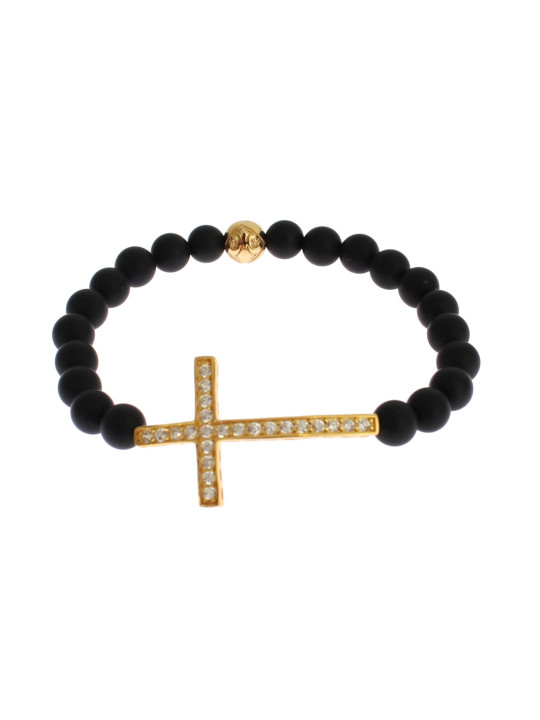 Bracelets Chic Matte Onyx Bead &amp CZ Diamond Cross Bracelet 580,00 € 8050246185308 | Planet-Deluxe