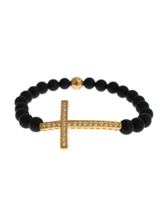 Bracelets Chic Matte Onyx Bead &amp CZ Diamond Cross Bracelet 580,00 € 8050246185308 | Planet-Deluxe