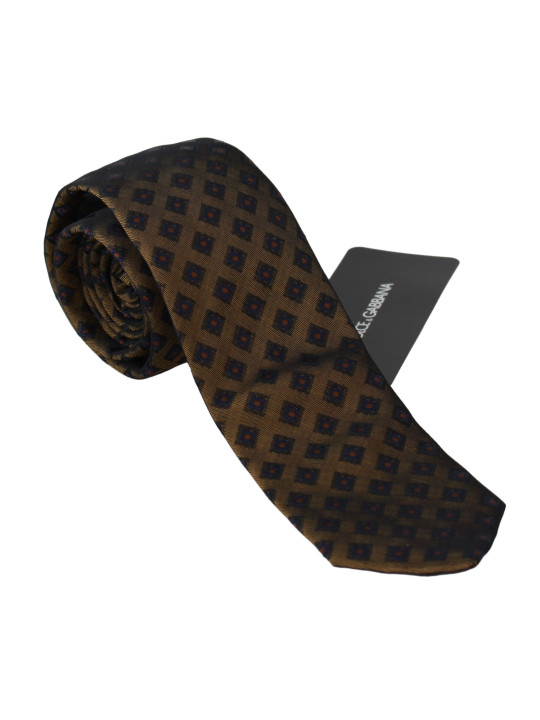 Ties & Bowties Elegant Brown Patterned Silk Blend Necktie 180,00 € 8054319130158 | Planet-Deluxe